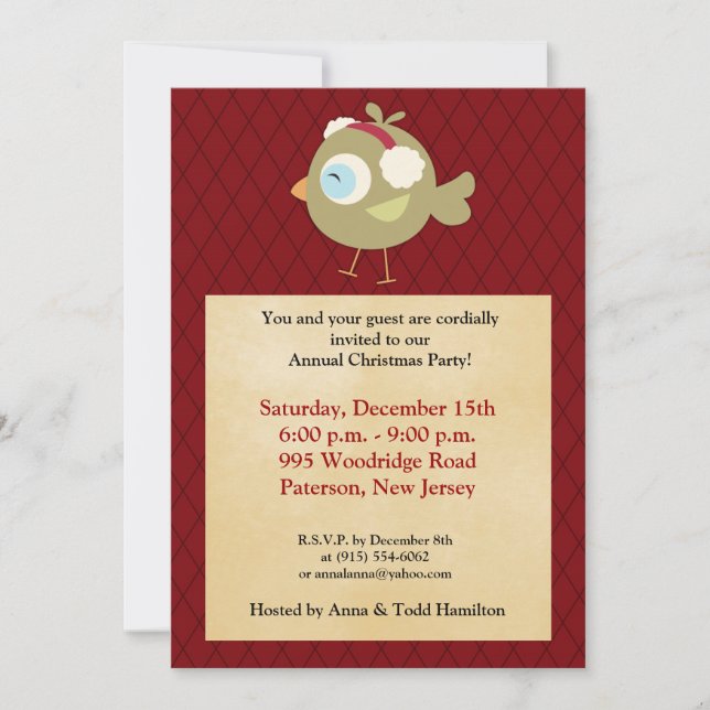 Convite 5x7 Ave de inverno/Convite à apresentação de candi (Frente)