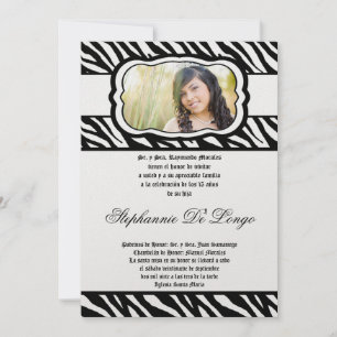 Convite 5x7 Blac Zebra Impressão Patter Quinceanera Convit