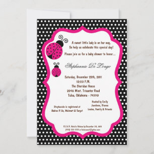 Convite 5x7 Black Lady Bug Baby Shower Invitation