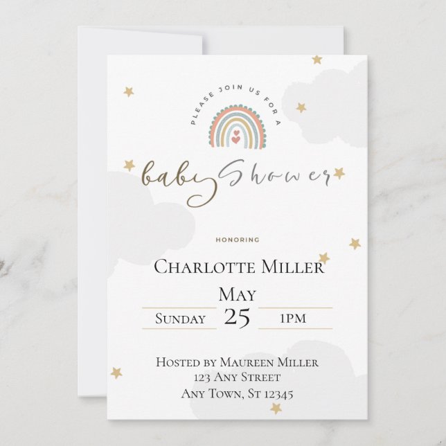 Convite 5x7 Boho Rainbow Baby Shower Invitation (Frente)