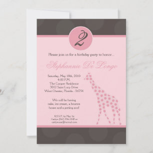 Convite 5x7 Bolinhas rosa Girafa Aniversário