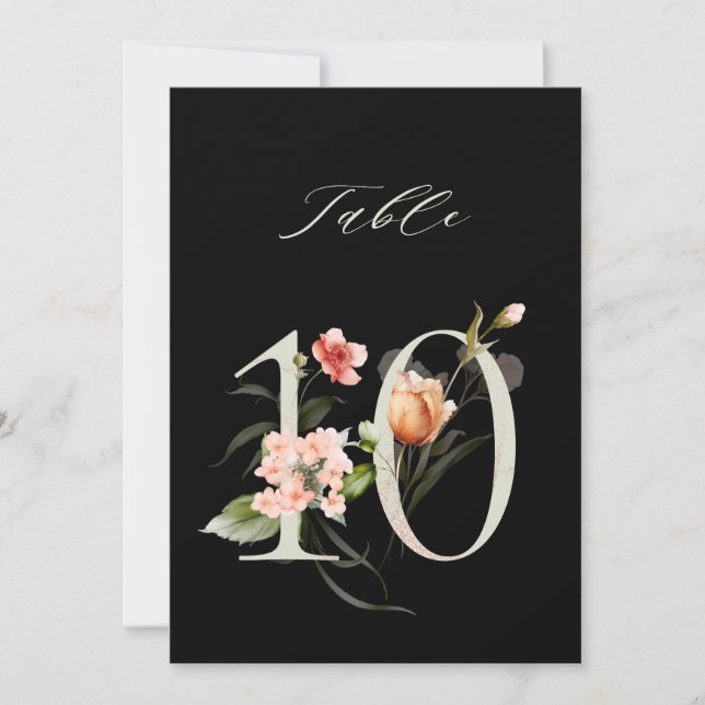 Convite 5x7 Botanical Floral Number 10, Black Table Number (Frente)