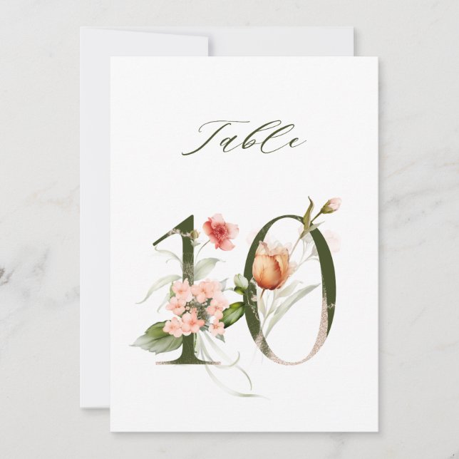 Convite 5x7 Botanical Floral Number 10, Table Number (Frente)