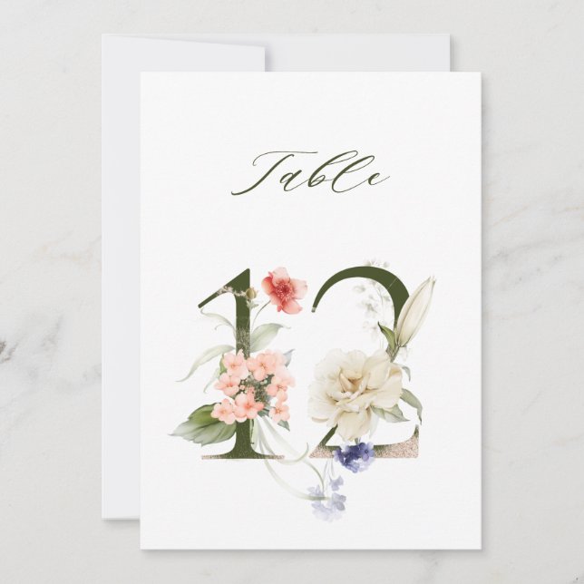 Convite 5x7 Botanical Floral Number 12, Table Number (Frente)