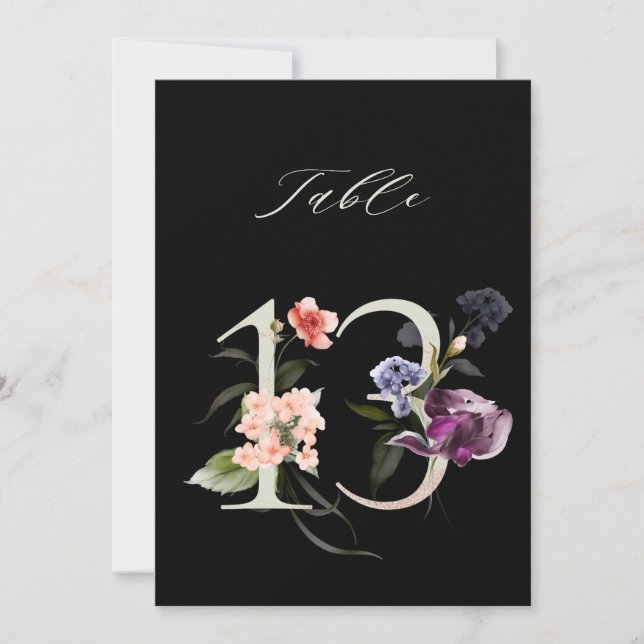 Convite 5x7 Botanical Floral Number 13, Black Table Number (Frente)