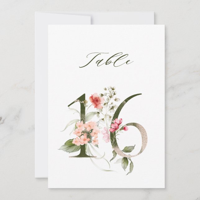 Convite 5x7 Botanical Floral Number 16, Table Number (Frente)
