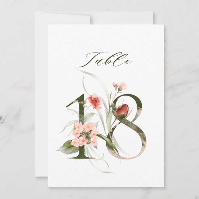 Convite 5x7 Botanical Floral Number 18, Table Number (Frente)