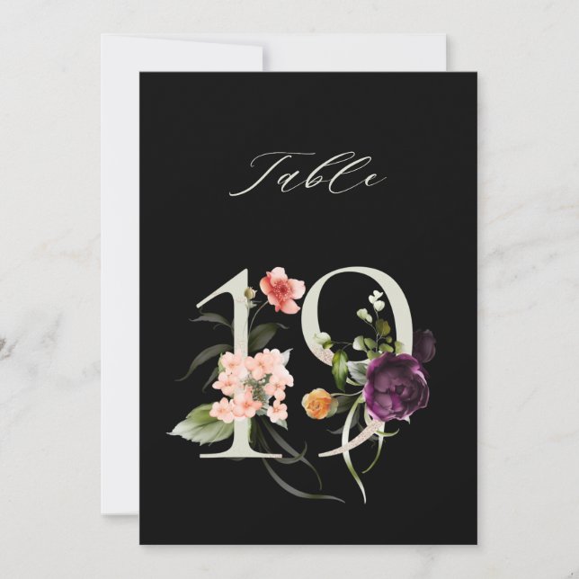 Convite 5x7 Botanical Floral Number 19, Black Table Number (Frente)