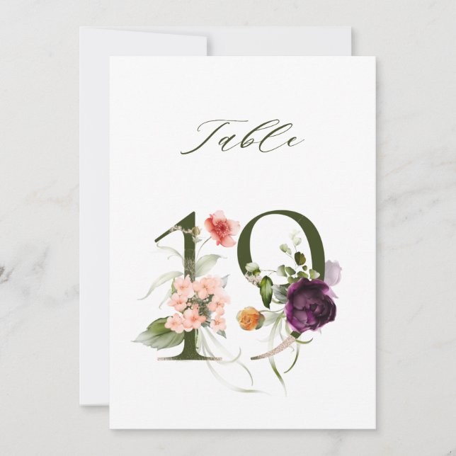 Convite 5x7 Botanical Floral Number 19, Table Number (Frente)