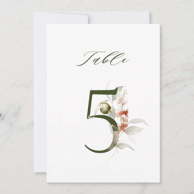 Convite 5x7 Botanical Floral Number 5, Table Number (Frente)