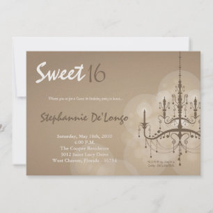 Convite 5x7 Brown Chandelier Sweet 16 Aniversário
