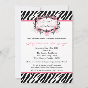 Convite 5x7 Butterfly Zebra Print Birthday Part Invitation