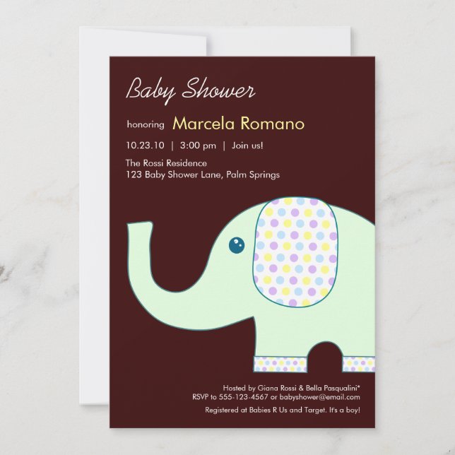 Convite 5x7 Chamadas para bebê elefante (Frente)