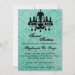 Convite 5x7 Chandelier Glitz Sweet 16 Aniversário