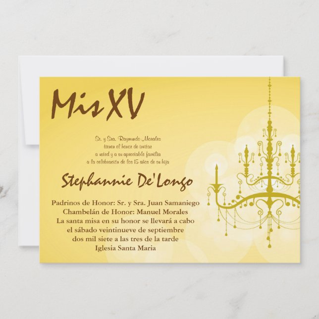 Convite 5x7 Chandelier Quinceanera Birthday Invitation (Frente)