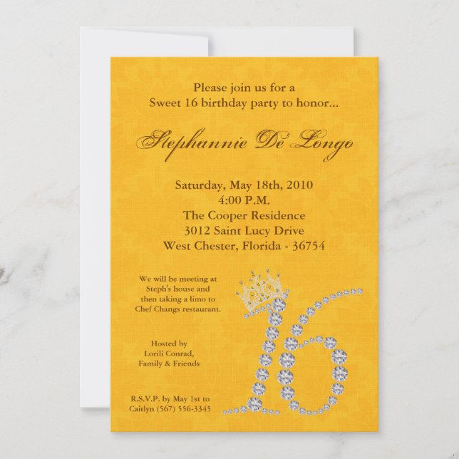 Convite 5x7 Diamond Topaz Sweet 16 Aniversário (Frente)