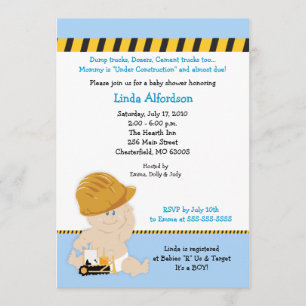 Convite 5x7 do chá de fraldas do TRABALHADOR DA