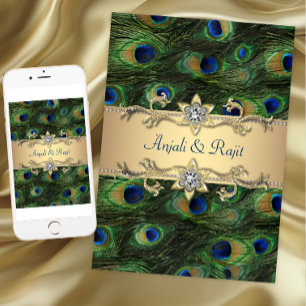 Convite 5x7 Esmeralda Verde Elegante Casamento Pavão