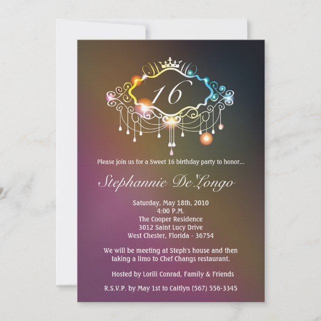 Convite 5x7 Girly Crown Sweet 16 Aniversário (Frente)