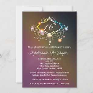 Convite 5x7 Girly Crown Sweet 16 Aniversário