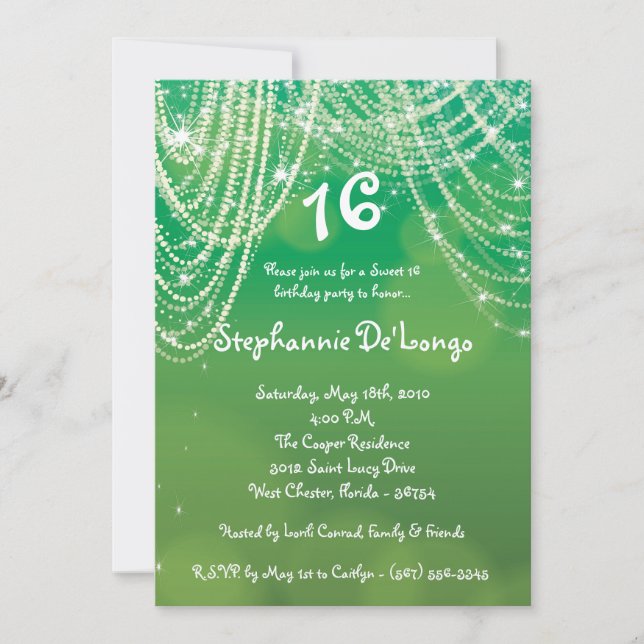 Convite 5x7 Glitz Glimmer Sweet 16 Aniversário (Frente)