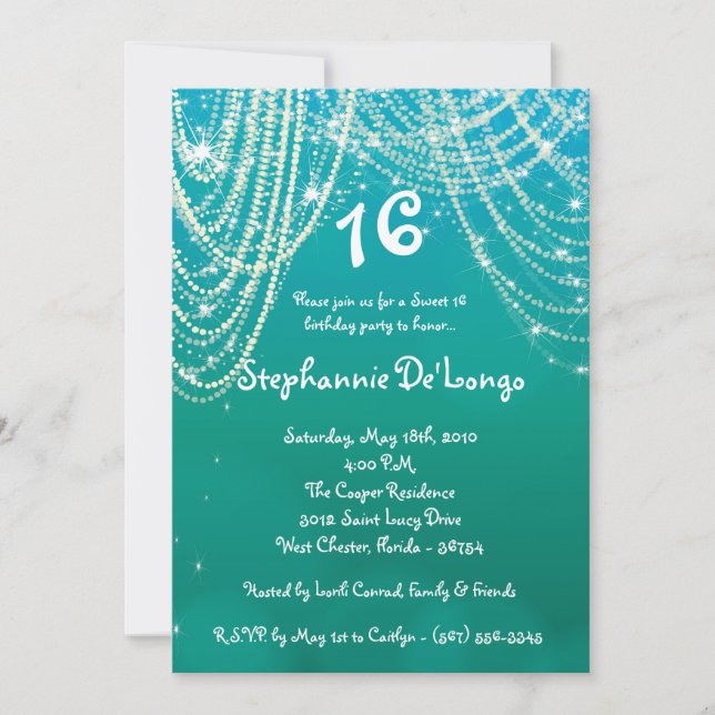 Convite 5x7 Glitz Glimmer Sweet 16 Aniversário (Frente)