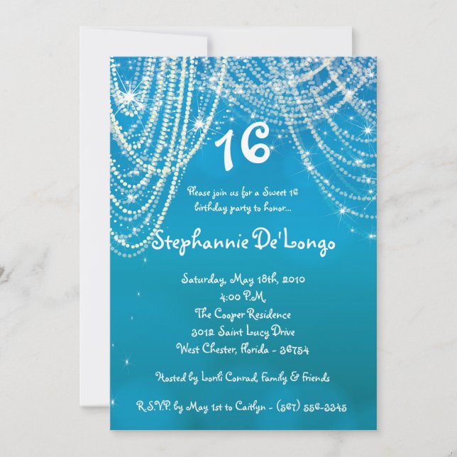 Convite 5x7 Glitz Glimmer Sweet 16 Birthday Invitation (Frente)