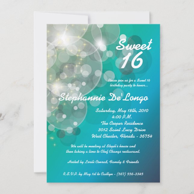 Convite 5x7 Glitz Glimmer Sweet 16 Birthday Invitation (Frente)