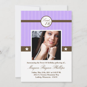 Convite 5x7 Lila Purple FOTO 16 Aniversário Doce