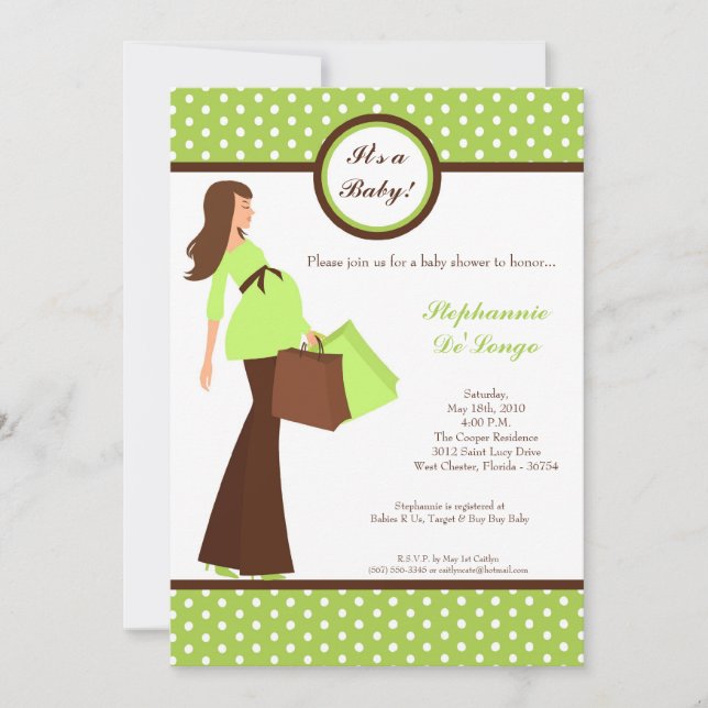 Convite 5x7 Modern Mod Mom Shopping Baby Shower Invitation (Frente)