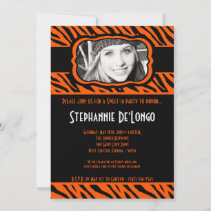 Convite 5x7 Orang Zebra PHOTO Sweet 16 Birthday Invitation
