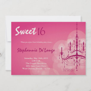 Convite 5x7 Pink Chandelier Sweet 16 Aniversário