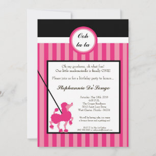 Convite 5x7 Rapariga Rosa Poodle Paris Aniversário Par Co