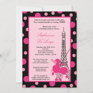 Convite 5x7 Rapariga Rosa Poodle Paris Aniversário Par Co