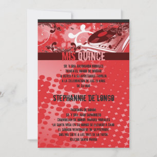 Convite 5x7 Red DJ Spin Turntable Quinceanera Invitation