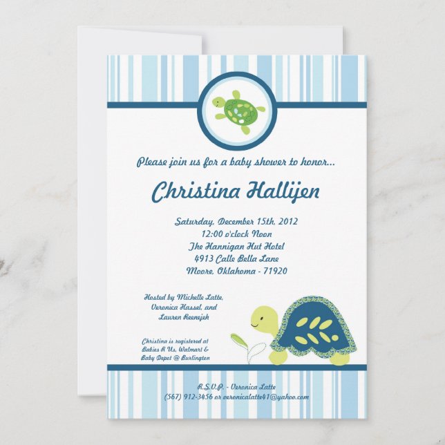 Convite 5x7 Sea Turtle Reef Ocean Baby Shower Invitation (Frente)