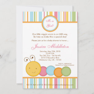 Convite 5x7 Spring Caterpillar Worm Baby Shower Invitation