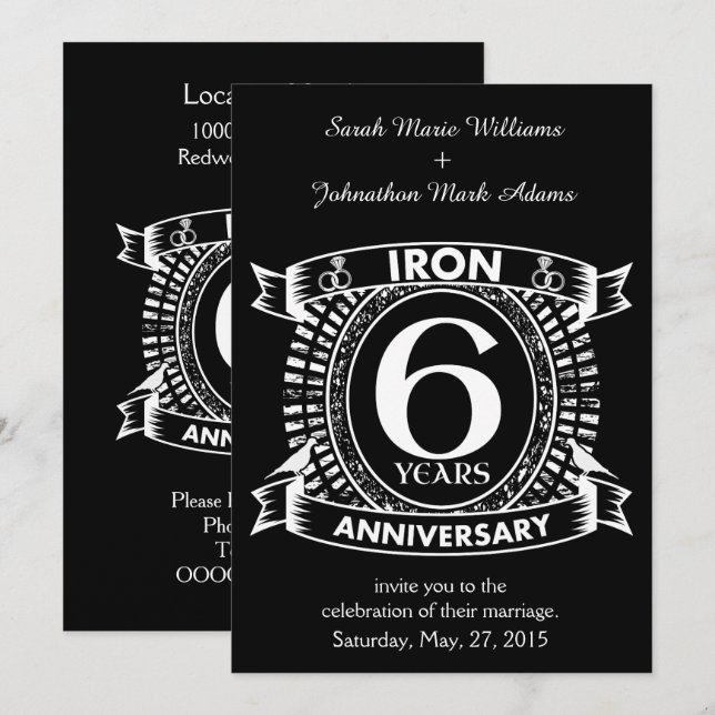 Convite 6º aniversário de casamento brasão angustiado (Frente/Verso)