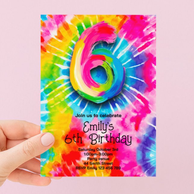 Convite 6º Aniversário Tie Dye (Criador carregado)