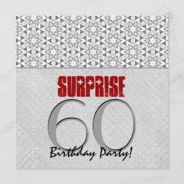 Convite 60ª Cinza Surpresa de Prata de Aniversário Vermelh
