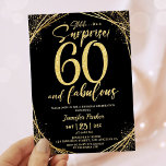 Convite 60ª Festa de aniversário 60 Glitter Dourado preto<br><div class="desc">Jogue uma celebração deslumbrante com o nosso "60º Convite Moderno e Dourado da Festa de aniversário Elegante!" Perfeito para um evento glamouroso e inesquecível. Compre agora e faça a surpresa realmente brilhar! ✨ 🎉 Note que o efeito de brilho dourado é simulado,  não é utilizada uma falha real</div>