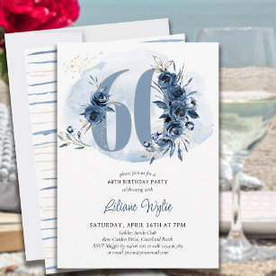 Convite 60ª Festa de aniversário Azul Costeiro Número Flor