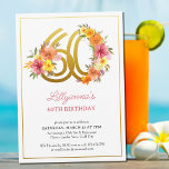 Convite 60ª Festa de aniversário Bonito Número Dourado Flo<br><div class="desc">60º convite de aniversário com o número 60 de ouro decorado com flores bonito. Design feminina e elegante com arranjos florais de aquarela em tons de laranja amarelo rosa e roxo. Perfeito para comemoração do 60º aniversário,  almoço de aniversário de primavera ou verão,  festa de chá de jardim etc.</div>