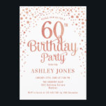 Convite 60ª Festa de aniversário - Branco e Rosa Dourado<br><div class="desc">60º Convite de aniversário. Design elegante em ouro branco,  cor-de-rosa e brilhante rosa. Possui fonte de script na moda e confetti. Envie-me uma mensagem se precisar de idade personalizada.</div>