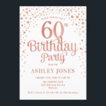 Convite 60ª Festa de aniversário - Branco e Rosa Dourado<br><div class="desc">60º Convite de aniversário. Design elegante em ouro branco,  cor-de-rosa e brilhante rosa. Possui fonte de script na moda e confetti. Envie-me uma mensagem se precisar de idade personalizada.</div>