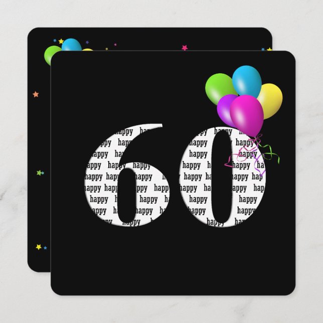 Convite 60ª Festa de aniversário com grupo de balão (Frente/Verso)