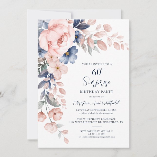 Convite 60ª Festa de aniversário cor-de-rosa (Frente)
