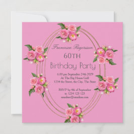 Convite 60ª Festa de aniversário de Flores Rosa Douradas C