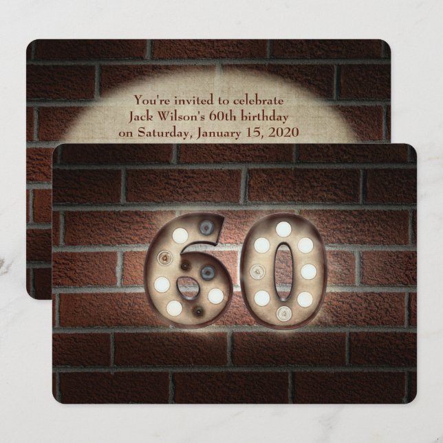 Convite 60ª Festa de aniversário de luzes laterais no tijo (Frente/Verso)