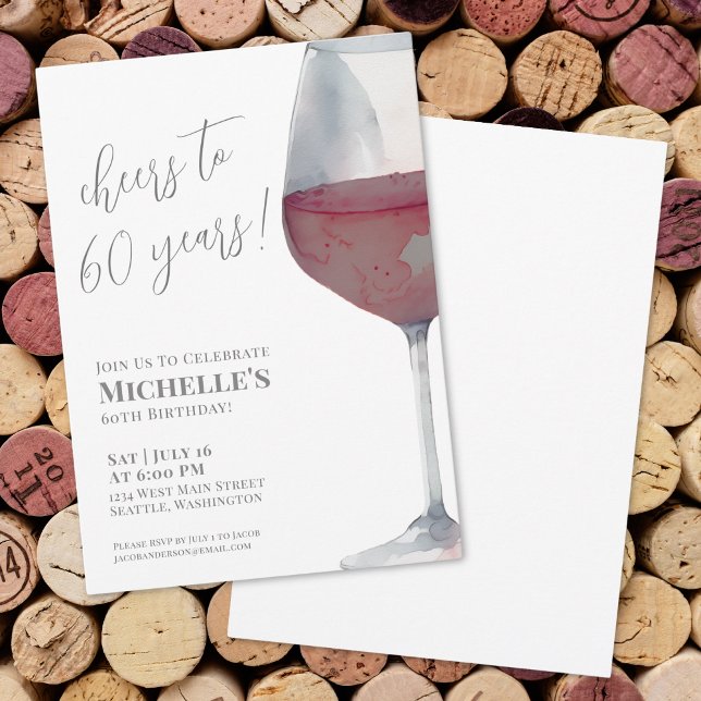 Convite 60ª Festa de aniversário De Saúde Até Sessenta (60th Birthday Party Wine Cheers Sixty Invitation)